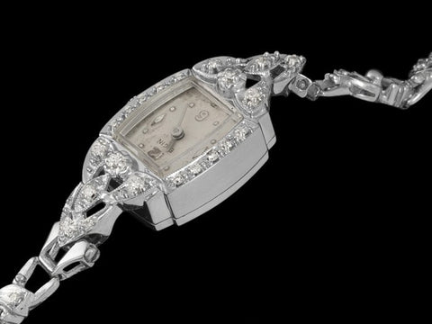 1950's Elgin Vintage Ladies Watch - 14K White Gold & Diamonds