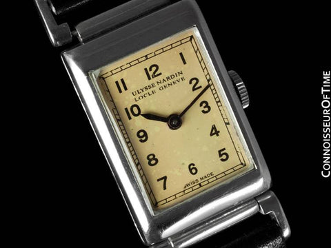 1930's Ulysse Nardin Mens Vintage Rectangular Dress Watch - Staybrite Stainless Steel