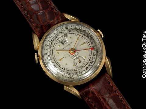 1950's Bucherer Vintage Mens Triple Date Calendar Watch - 18K Gold