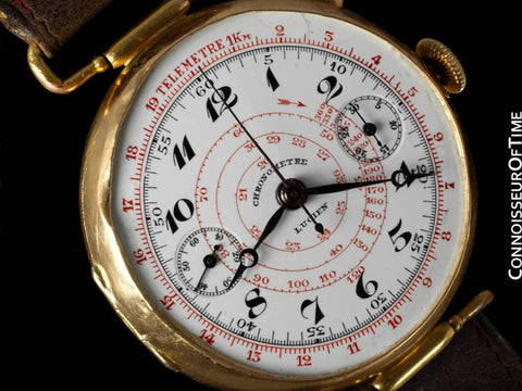 1920's Swiss Vintage Large Mens Sporting / Aviator's Single Button Chronograph - 18K Gold