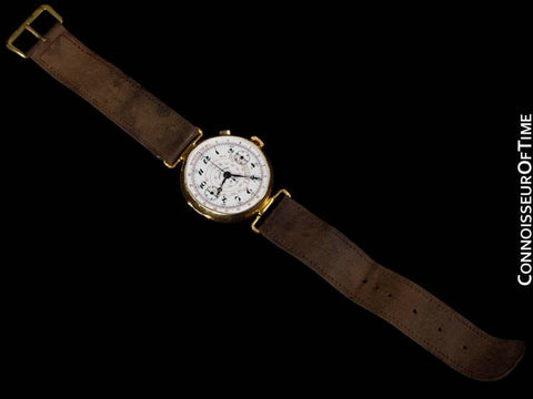 1920's Swiss Vintage Large Mens Sporting / Aviator's Single Button Chronograph - 18K Gold